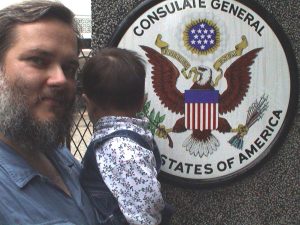 Outside the American Consulate in Guangzhou.